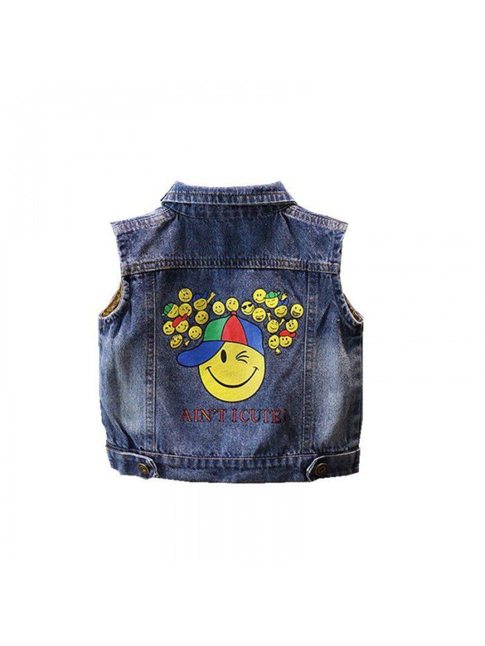 4864 baby jeans vest  new boy cartoon baby spring clothes children's clothes children's foreign style clothes 