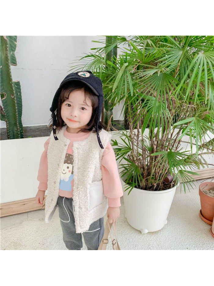 Girls' waistcoat imitation cashmere vest spring and autumn winter children's Korean children's jacket 