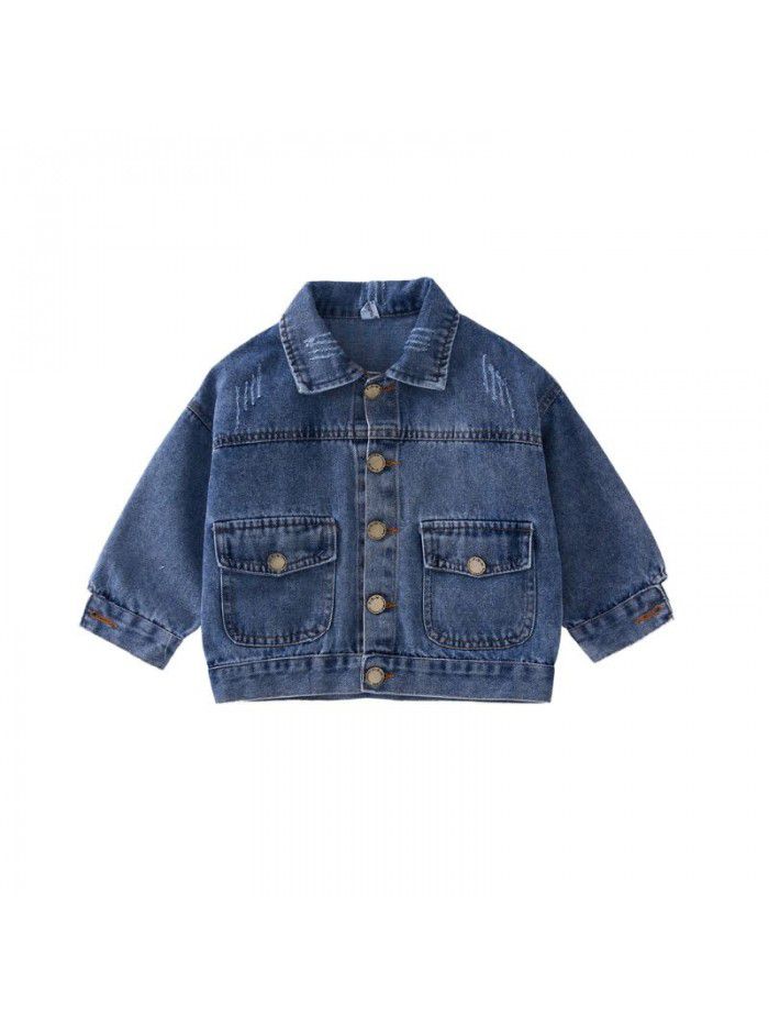 Children's wear factory direct sales children's jeans coat fashion spring dress girl's foreign style children's loose top 