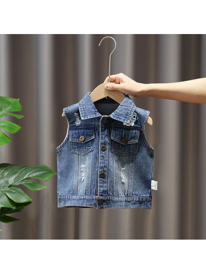 Men's and women's waistcoat 1-3 years old children's Denim shawl spring and autumn baby spring dress new style foreign style 5 baby vest 