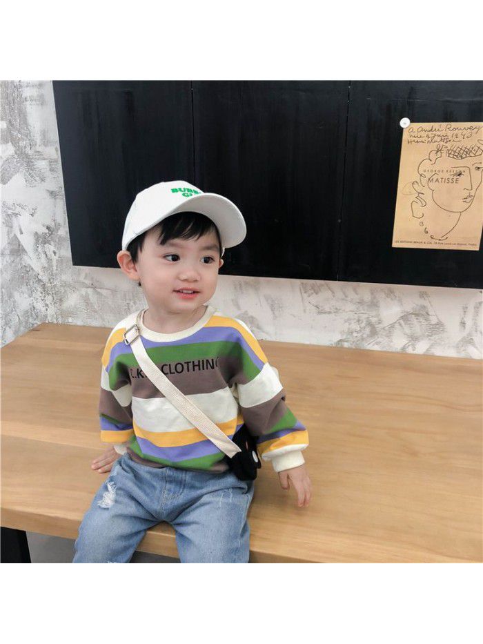 Boys' sweater Pullover spring clothes baby long sleeve top color stripe children's clothes children's bottom coat ia905 