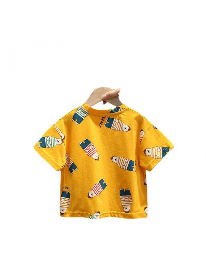 1549 boys' short sleeve summer wear  new foreign style baby summer T-shirt Korean children's top bottom children's wear 