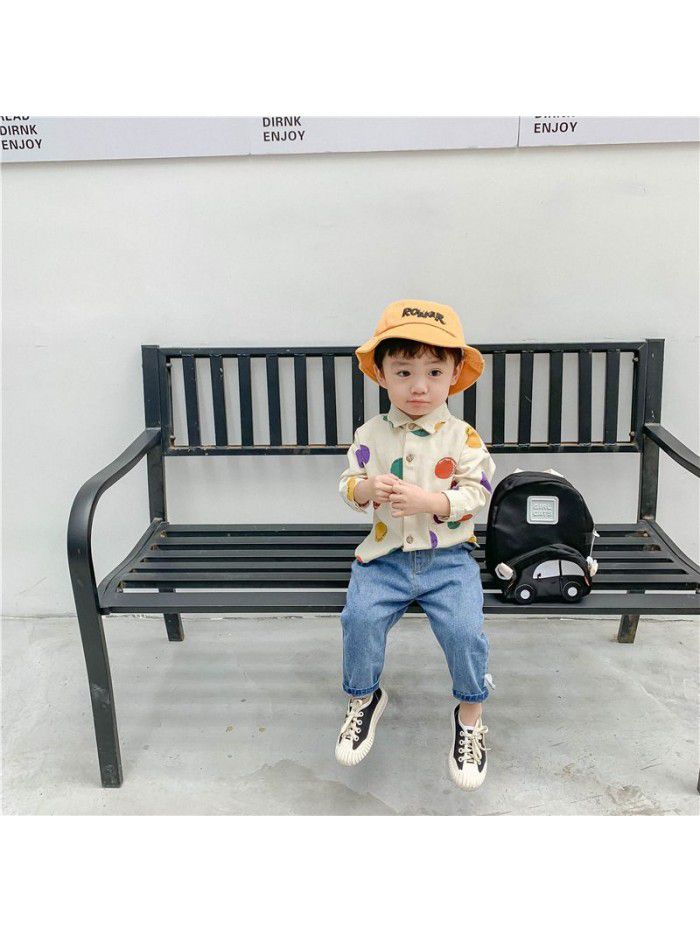 Boys' shirt spring and autumn wear dot print baby shirt baby long sleeve top children's fashion ia910 