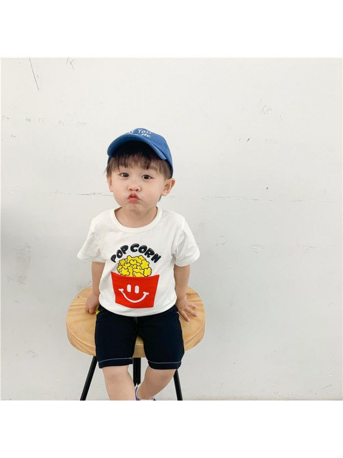 Boys T-shirt short sleeve summer new French fries cartoon printed baby top children's clothing factory direct sales children's clothing 