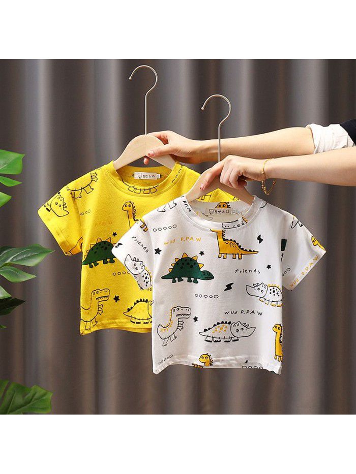 4837 boys' baby 3 short sleeve T-shirt 4 summer children 5 dinosaur top handsome Korean children  new fashion 