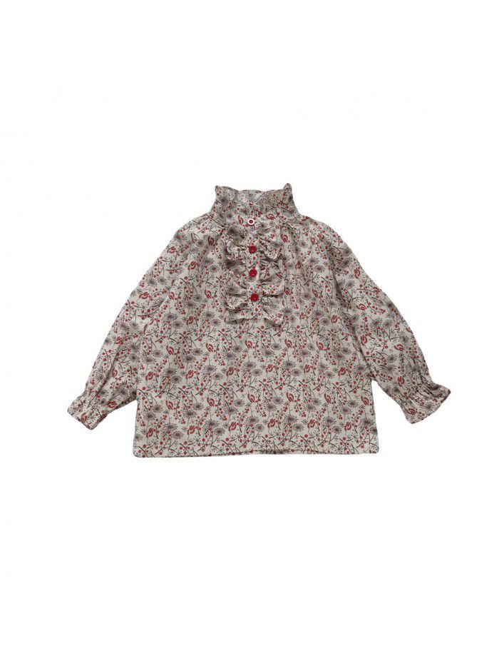  spring new girls' shirt floral retro long sleeve shirt Korean fashion top foreign trade wholesale children's wear 