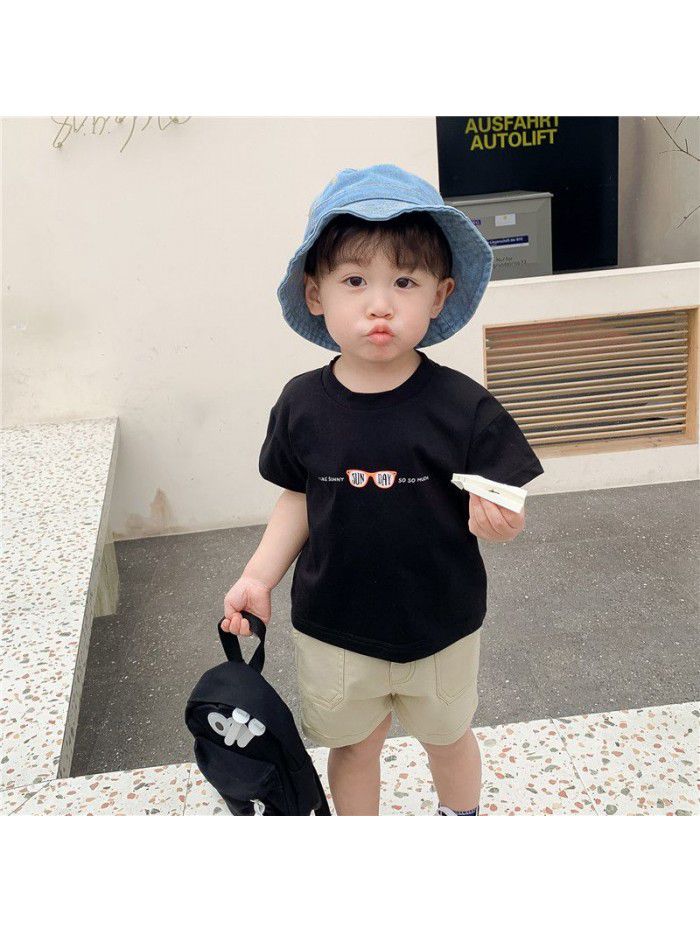 Boys' T-shirt summer  new baby short sleeve top dinosaur print baby versatile clothes fashion 