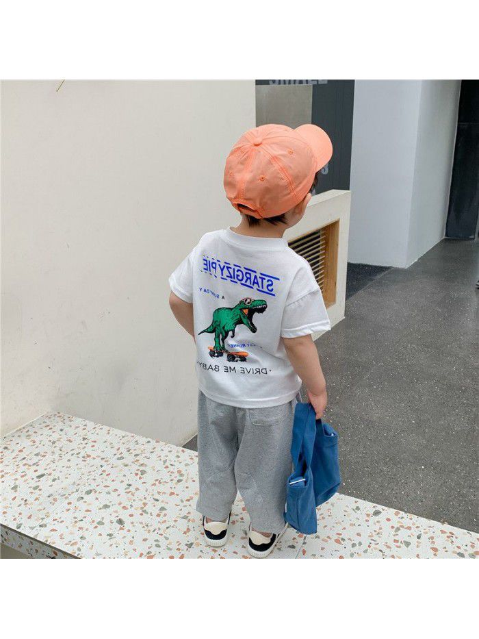 Boys' T-shirt summer  new baby short sleeve top dinosaur print baby versatile clothes fashion 