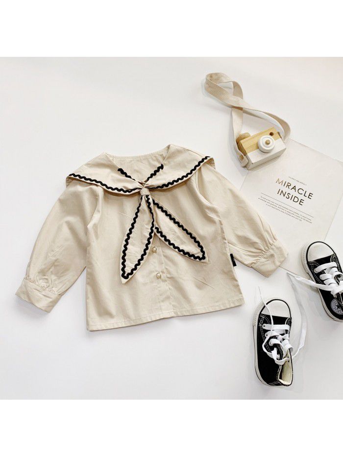 Girls' shirt  autumn new children's Korean style European station bow tie fashion long sleeve top 