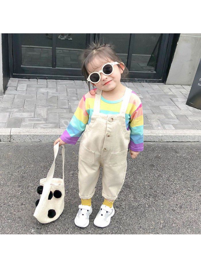 Girls' Rainbow Striped Hooded Sweater spring and autumn wear children's top Pullover long sleeve children's wear 