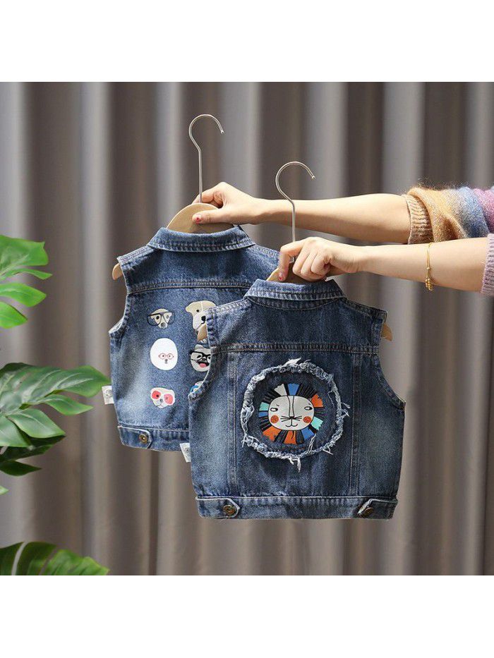 Men's and women's waistcoat 1-3 years old children's Denim shawl spring and autumn baby spring dress new style foreign style 5 baby vest 