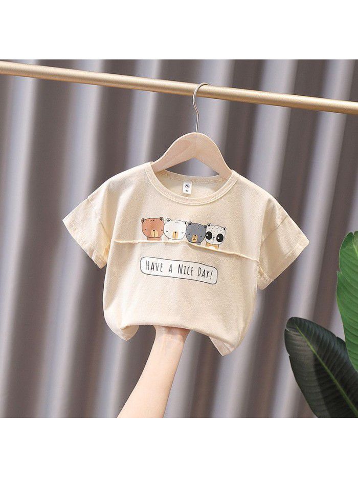 1698 boys' short sleeve T-shirt  summer new cartoon Korean baby loose top children's half sleeve T-shirt 