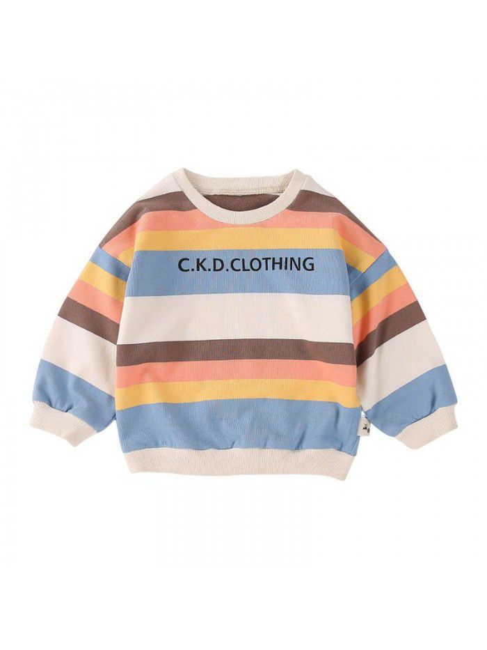 Boys' sweater Pullover spring clothes baby long sleeve top color stripe children's clothes children's bottom coat ia905 