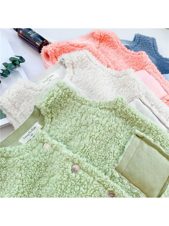 Girls' waistcoat imitation cashmere vest spring and autumn winter children's Korean children's jacket 