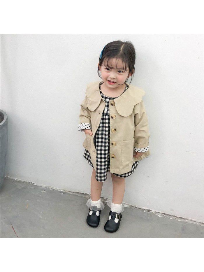 Girls' windbreaker  new spring and autumn children's middle and long children's wear loose doll collar coat factory direct sale 