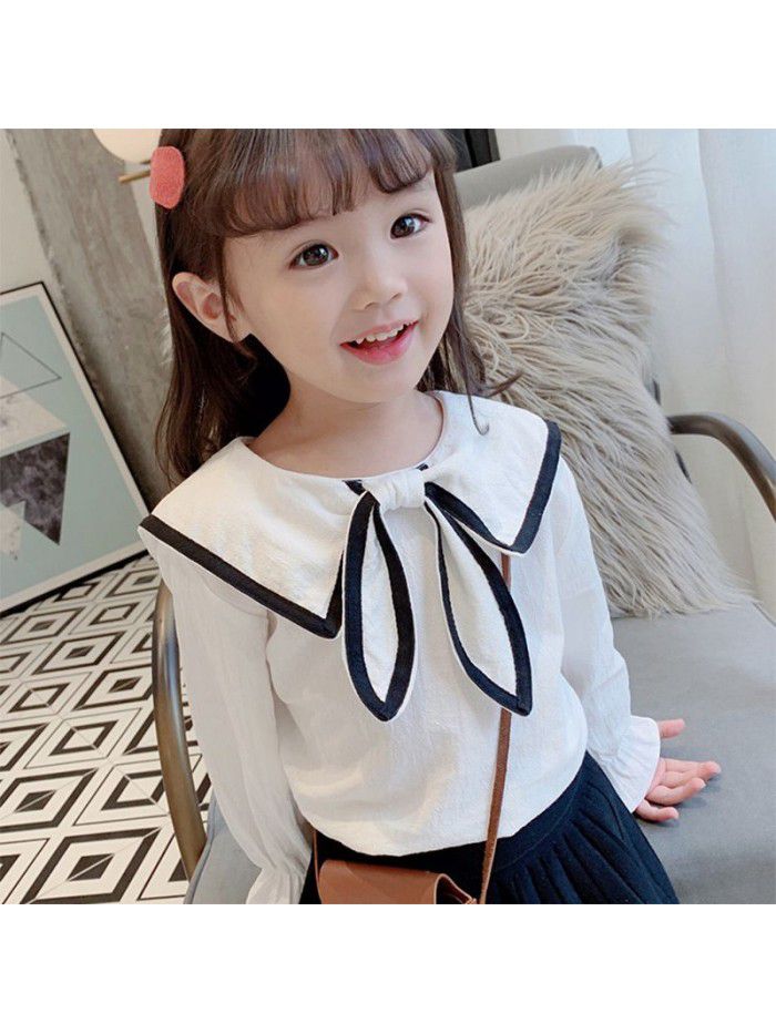 Girls' Autumn  new Korean shirt children's baby shirt girl's Lapel bow long sleeve top 