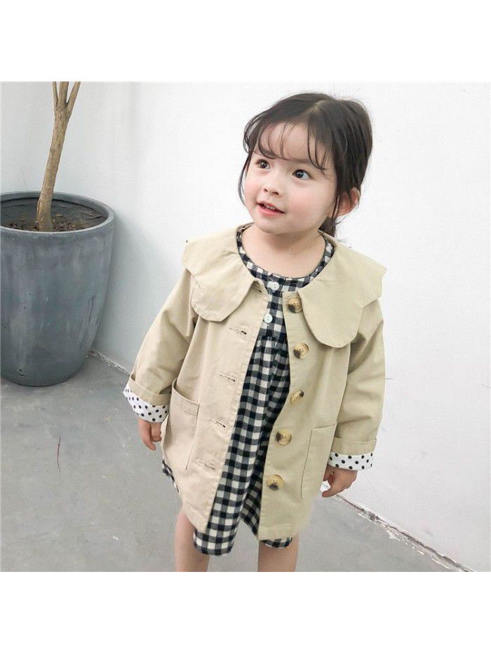 Girls' windbreaker  new spring and autumn children's middle and long children's wear loose doll collar coat factory direct sale 