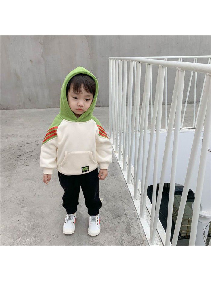 Boys' sweater autumn and winter baby Warm Fleece Baby coat children's hooded Pullover ready to go 