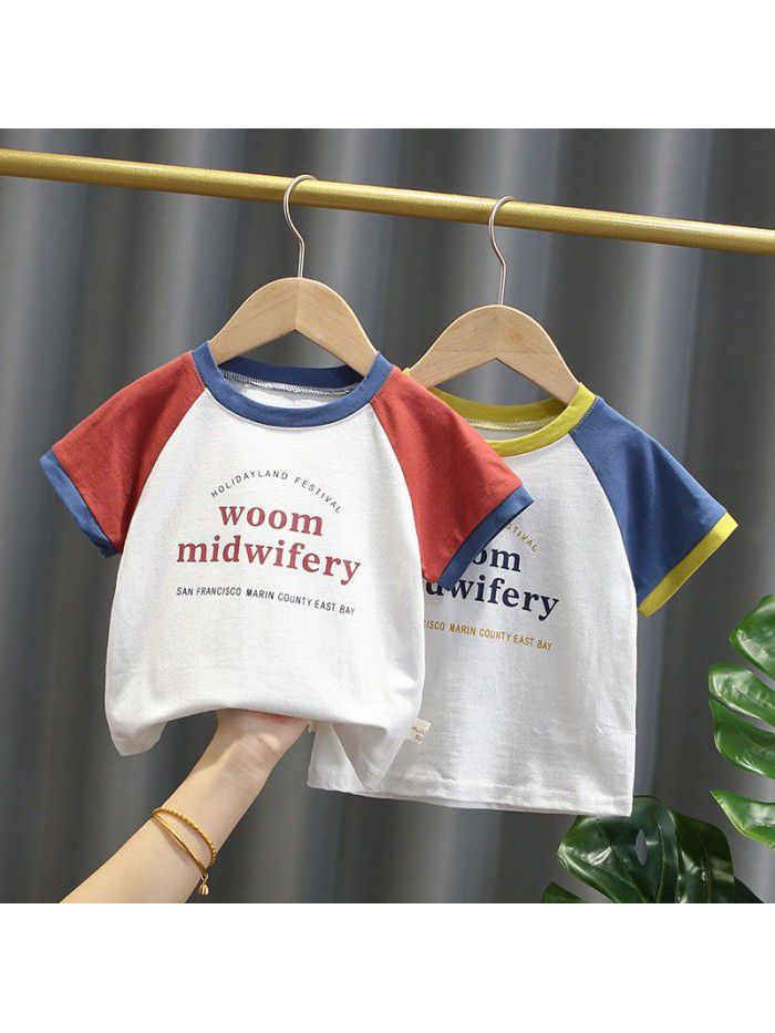 1711 boys' T-shirt short sleeve summer baby splicing top  children's fashion children's underclothing children's summer wear 