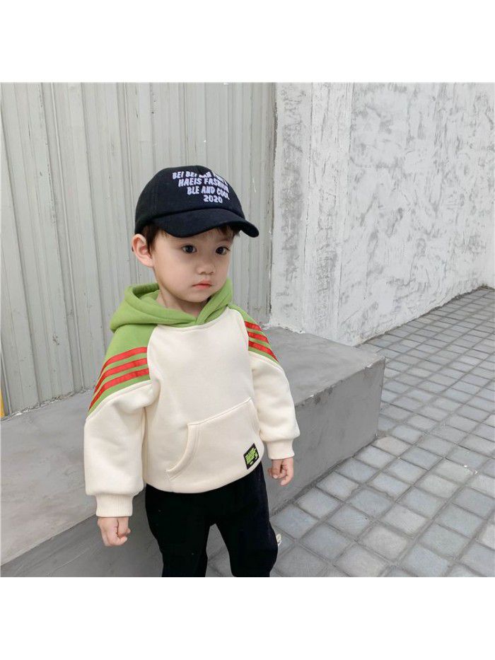 Boys' sweater autumn and winter baby Warm Fleece Baby coat children's hooded Pullover ready to go 