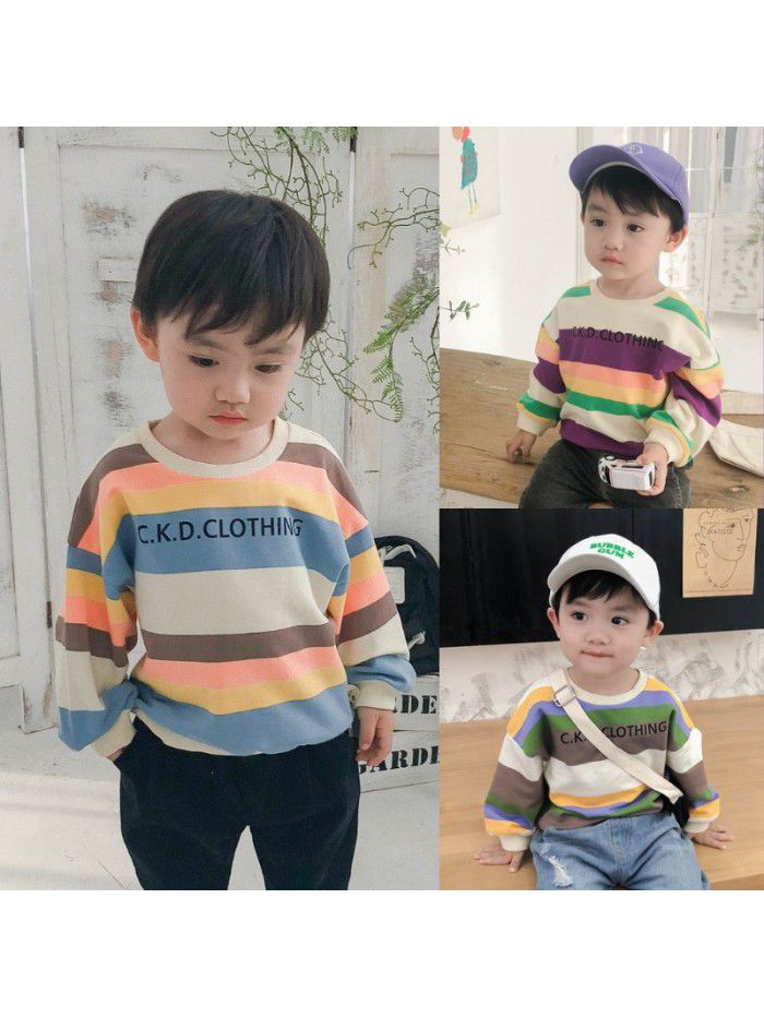 Boys' sweater Pullover spring clothes baby long sleeve top color stripe children's clothes children's bottom coat ia905 