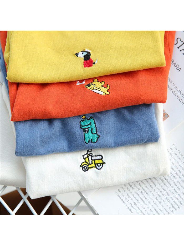 Children's t-shirt men's spring and autumn clothes middle and small children's top long sleeve round neck Pullover baby bottom coat solid color clothes ia911 