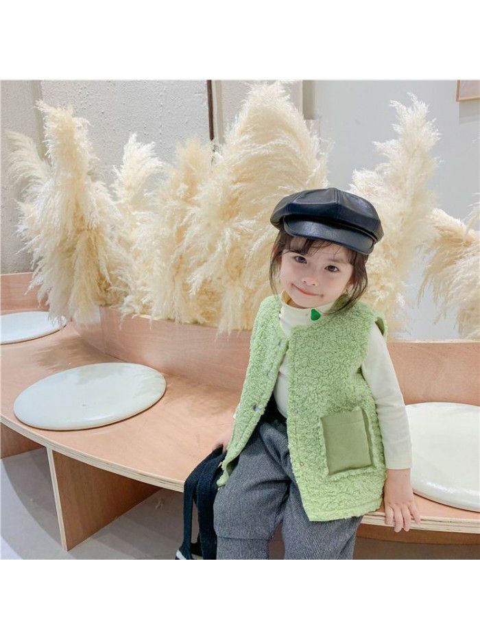 Girls' waistcoat imitation cashmere vest spring and autumn winter children's Korean children's jacket 