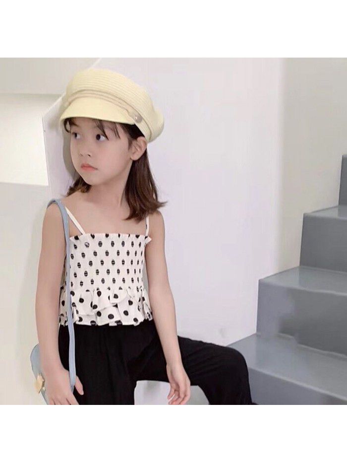 Stall source children's clothing  summer girls' suspender vest Korean wave point Auricularia edge suspender top 