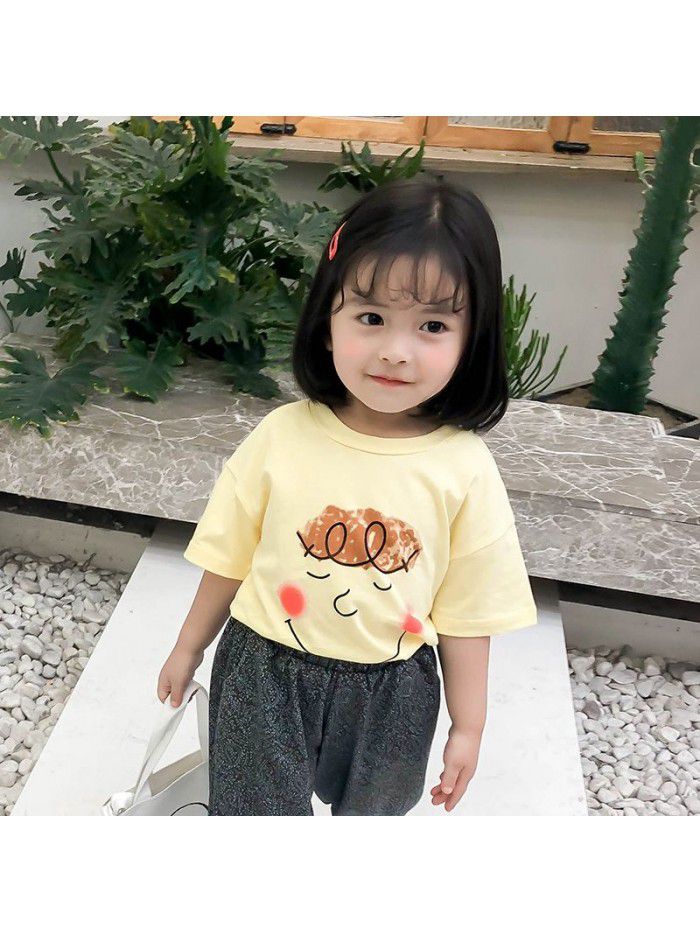 Girls' T-shirt short sleeve  new summer clothes baby Korean Short Sleeve bottomed children's cartoon printed top 