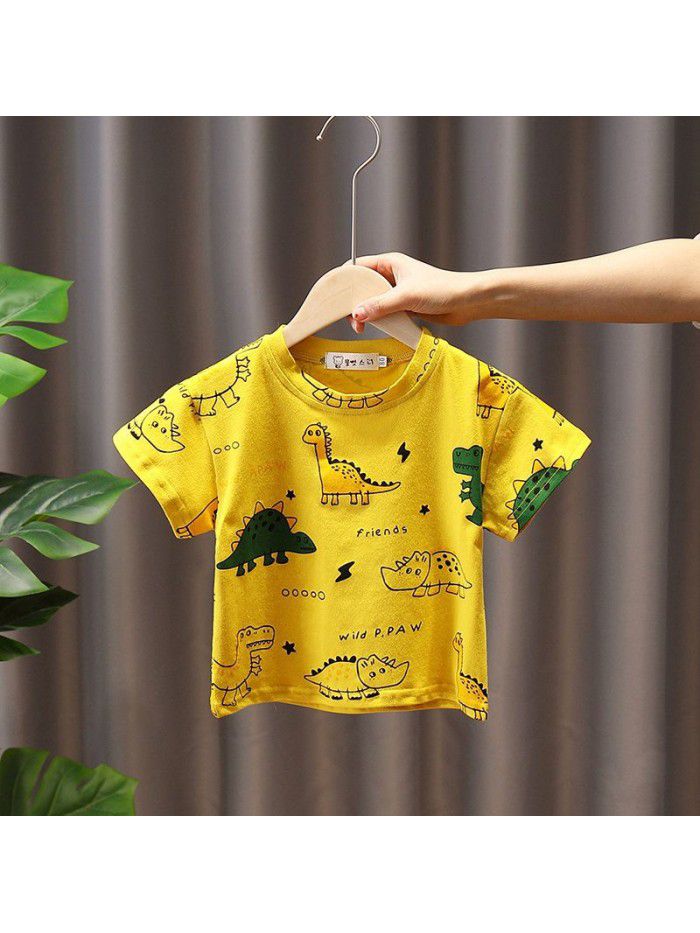 4837 boys' baby 3 short sleeve T-shirt 4 summer children 5 dinosaur top handsome Korean children  new fashion 