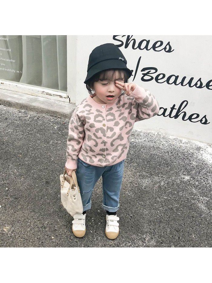 Girls' Knitted parent child cardigan leopard new spring and autumn children's coat Baby Sweater Top 