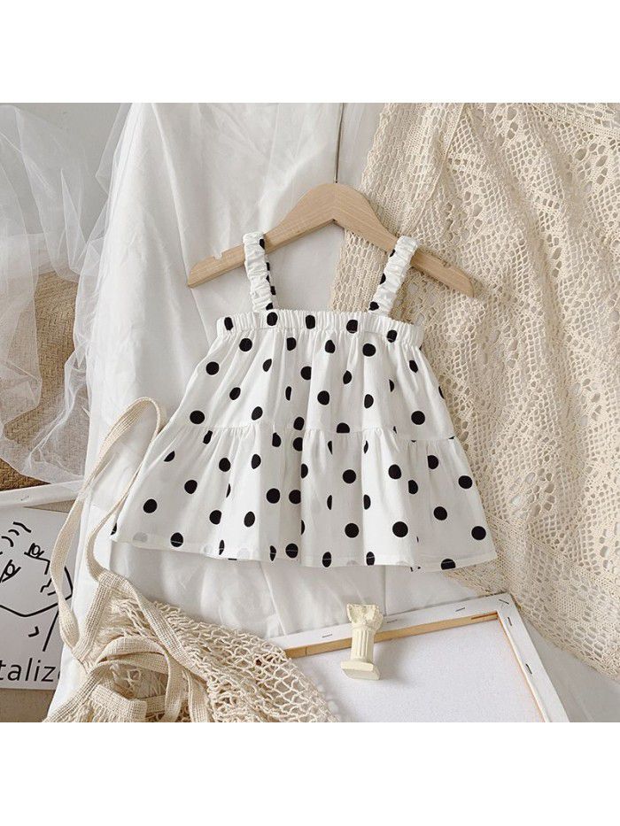 Children's wear  summer new children's suspender top girl's fashion wave point waistcoat 