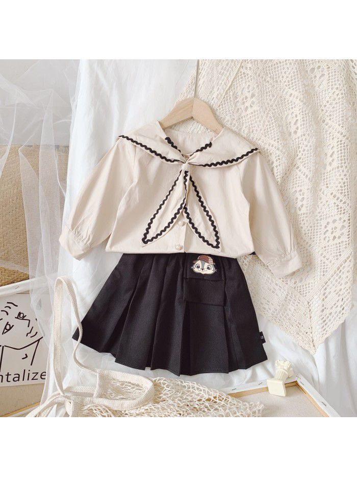 Girls' shirt  autumn new children's Korean style European station bow tie fashion long sleeve top 