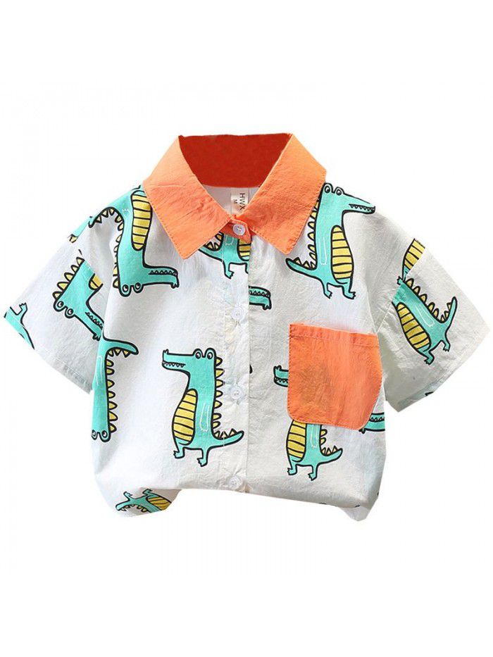 1652 boys' short sleeve shirt  summer new children's half sleeve top baby summer thin cartoon shirt 