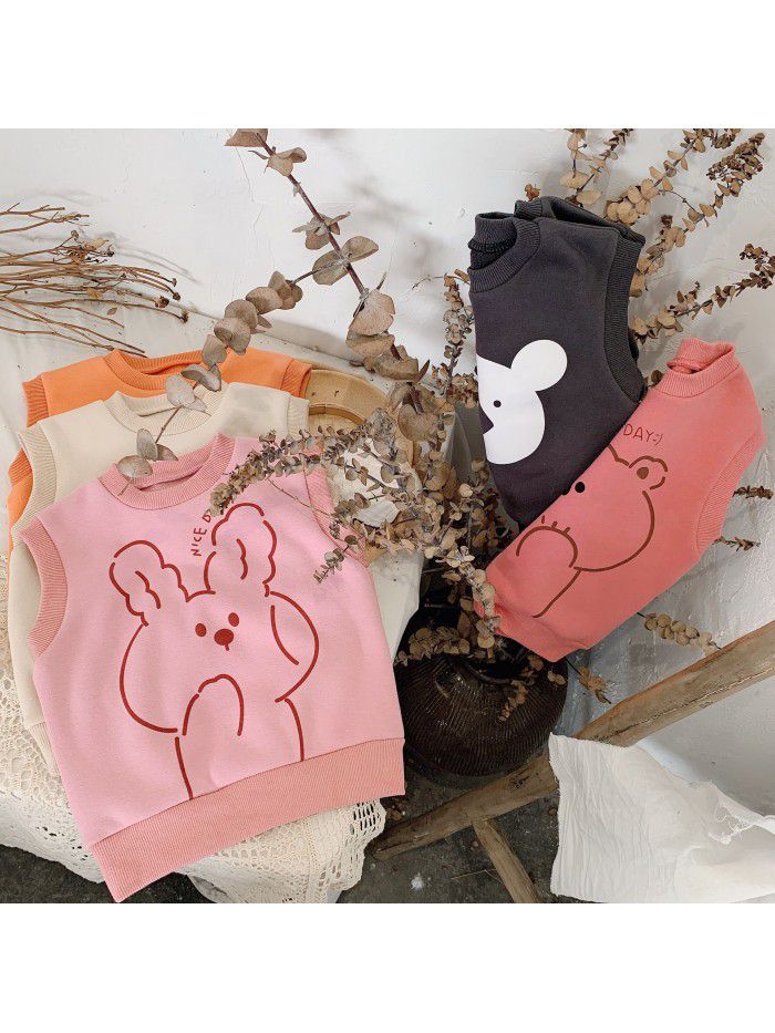 Children's Vest Korean Plush autumn and winter  girls bear cartoon foreign style warm vest foreign trade wholesale 