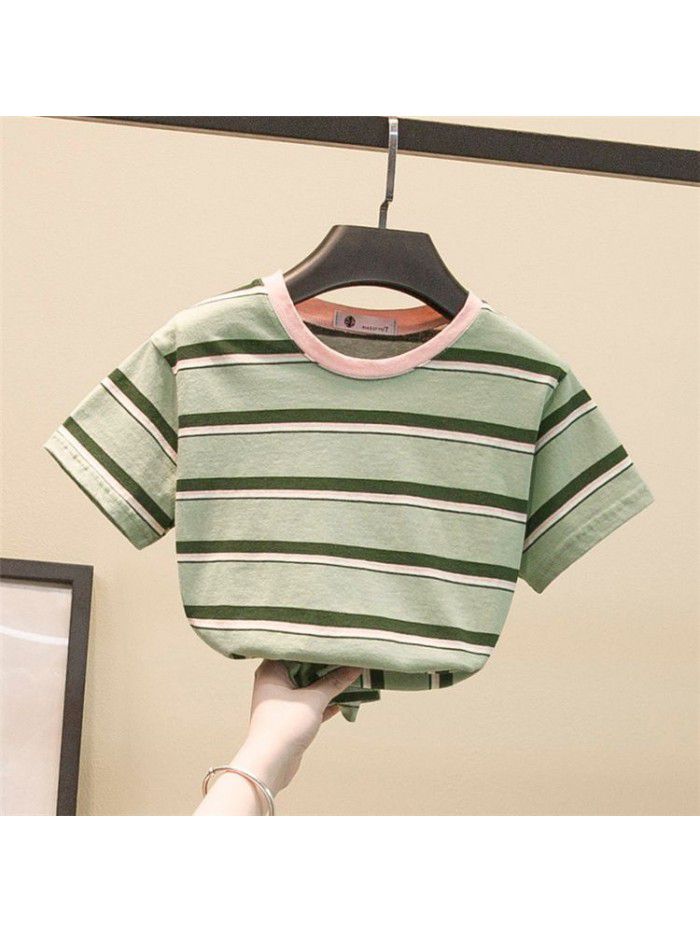 Korean children's wear  summer T-Shirt Baby Clothes night market children's wear cute children's short sleeve round neck foreign style top 