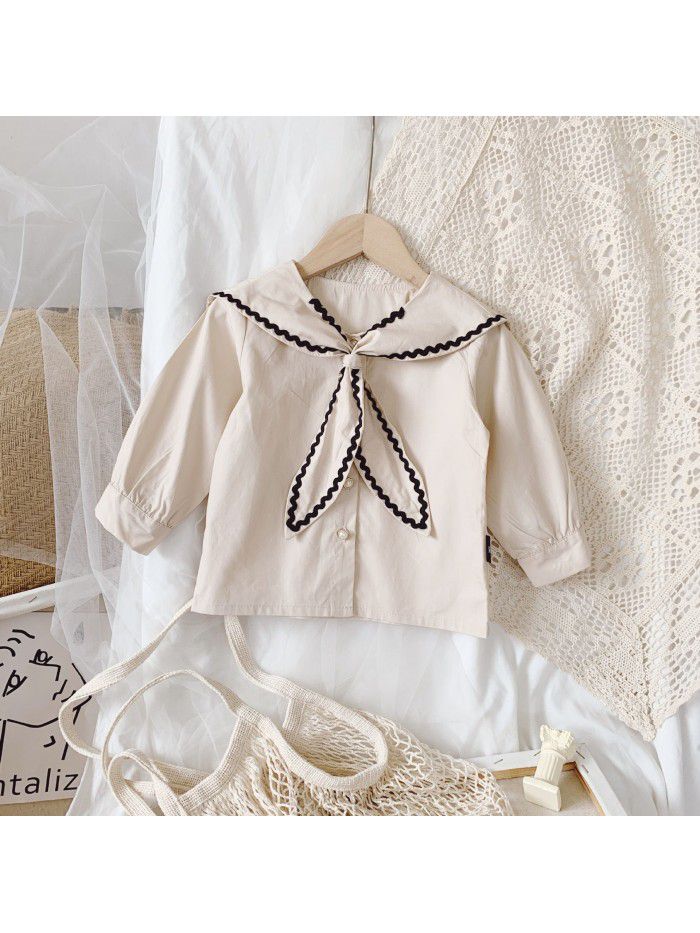 Girls' shirt  autumn new children's Korean style European station bow tie fashion long sleeve top 