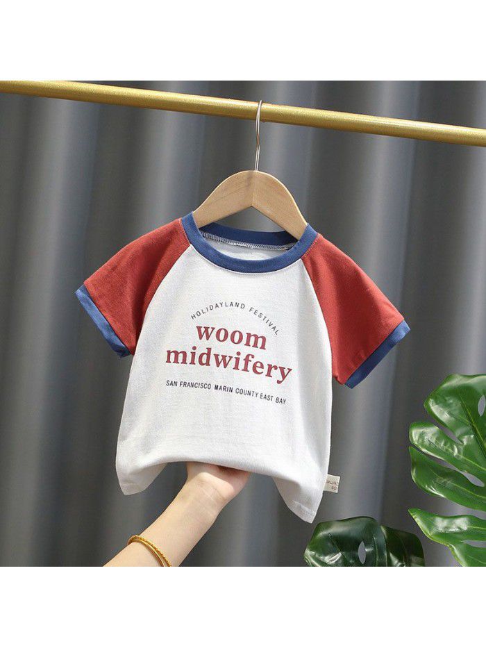 1711 boys' T-shirt short sleeve summer baby splicing top  children's fashion children's underclothing children's summer wear 