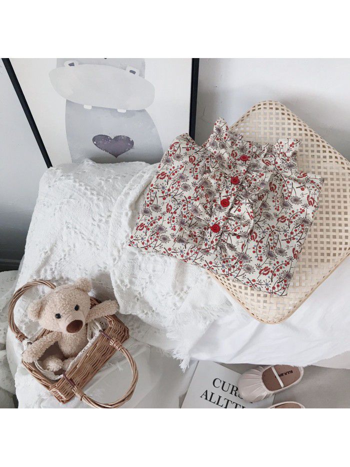 spring new girls' shirt floral retro long sleeve shirt Korean fashion top foreign trade wholesale children's wear 