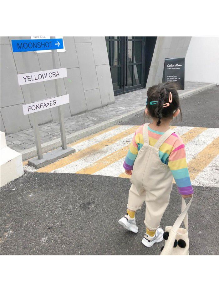 Girls' Rainbow Striped Hooded Sweater spring and autumn wear children's top Pullover long sleeve children's wear 