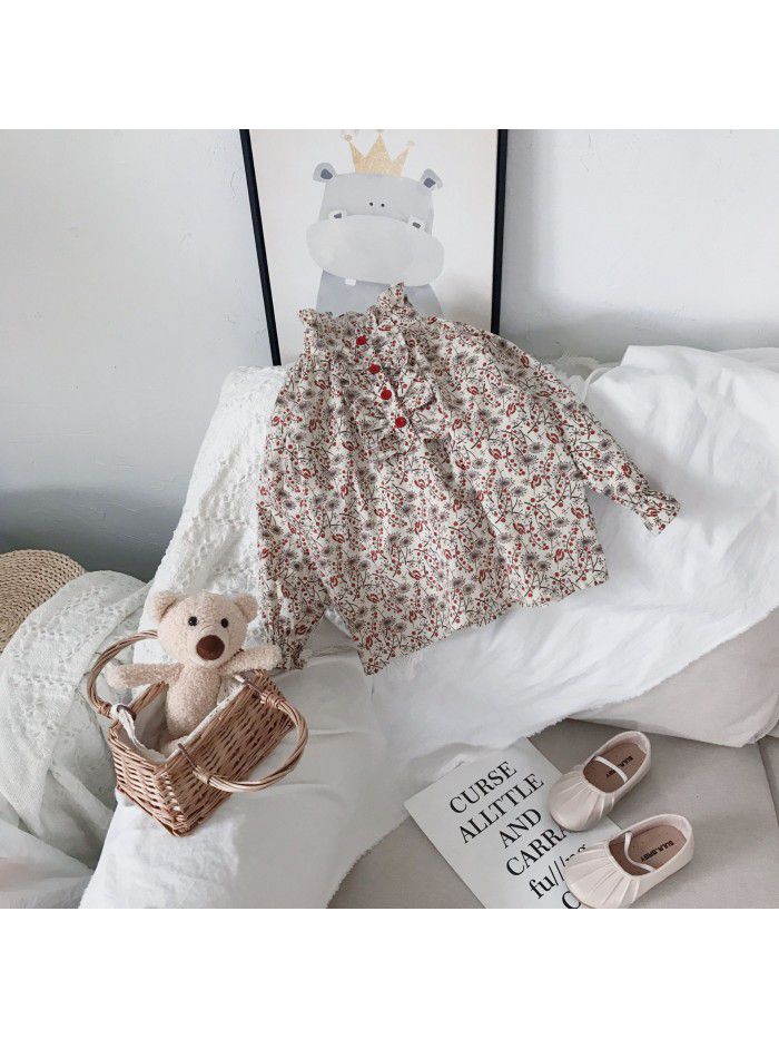  spring new girls' shirt floral retro long sleeve shirt Korean fashion top foreign trade wholesale children's wear 