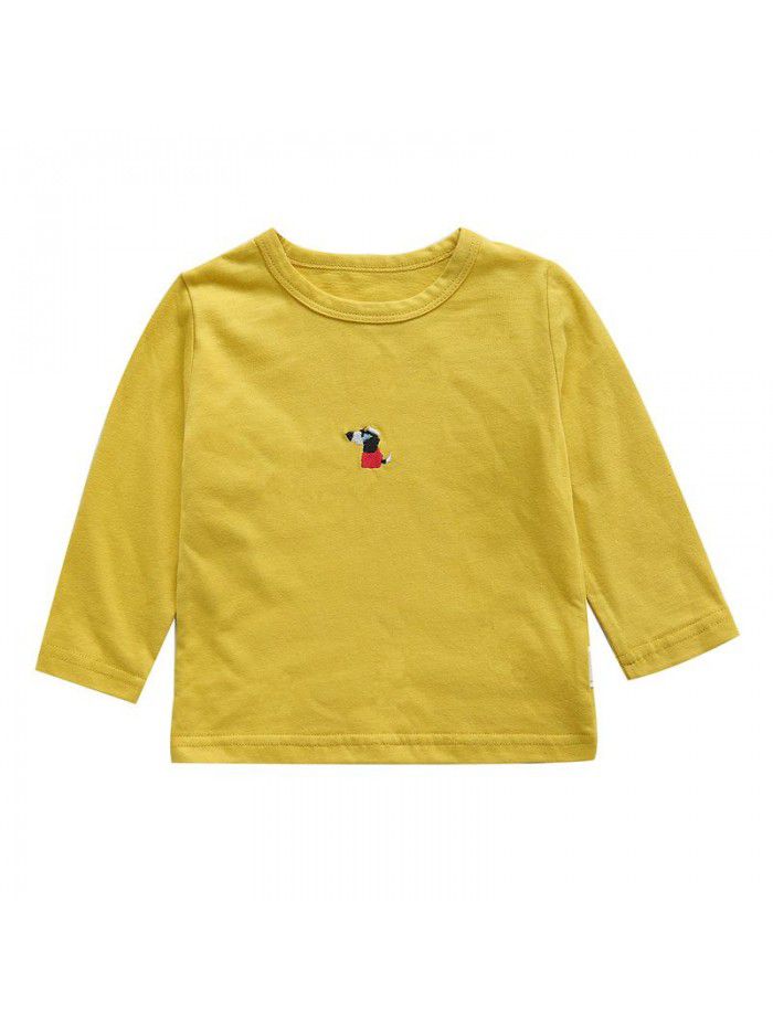 Children's t-shirt men's spring and autumn clothes middle and small children's top long sleeve round neck Pullover baby bottom coat solid color clothes ia911 