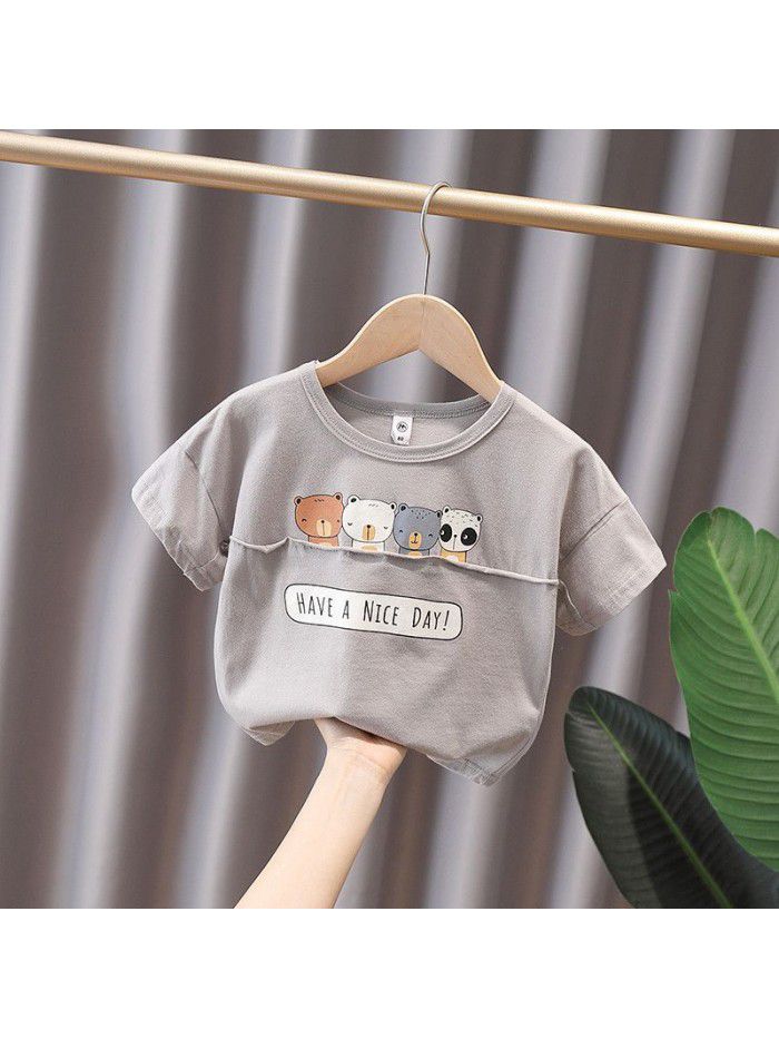 1698 boys' short sleeve T-shirt  summer new cartoon Korean baby loose top children's half sleeve T-shirt 