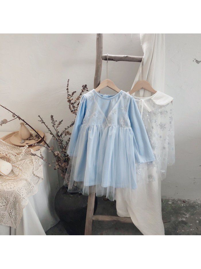 Girls' dress  spring children's Lapel net sweet princess skirt (including shawl) foreign trade wholesale children's wear 