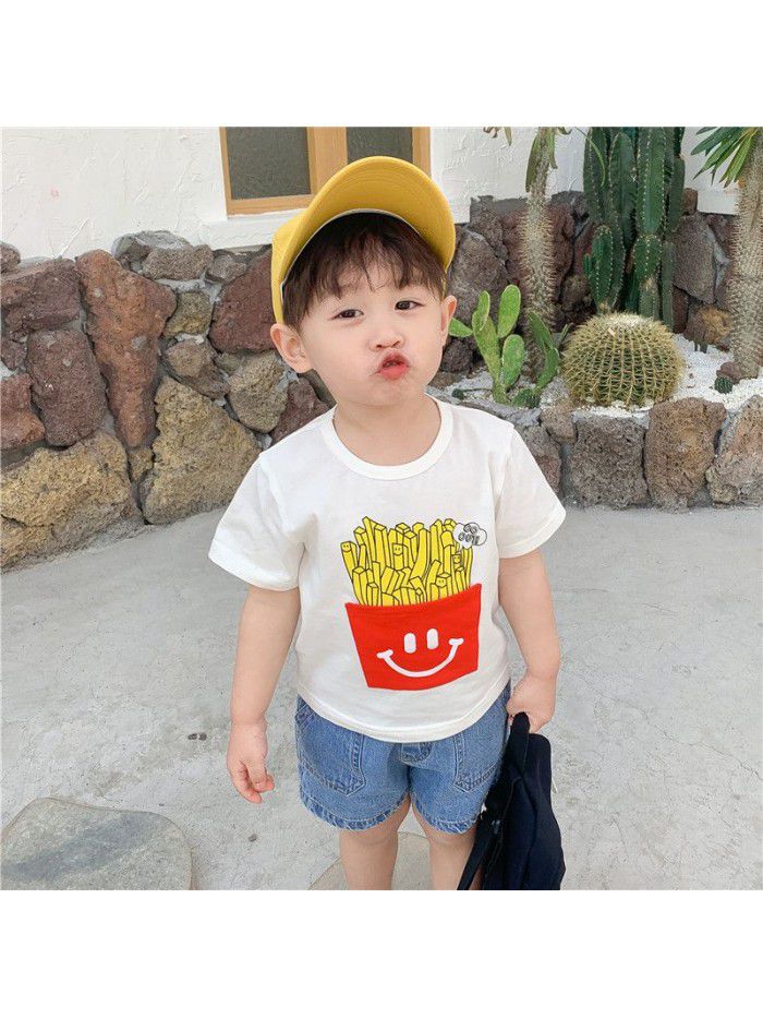 Boys T-shirt short sleeve summer new French fries cartoon printed baby top children's clothing factory direct sales children's clothing 