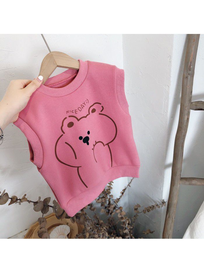 Children's Vest Korean Plush autumn and winter  girls bear cartoon foreign style warm vest foreign trade wholesale 