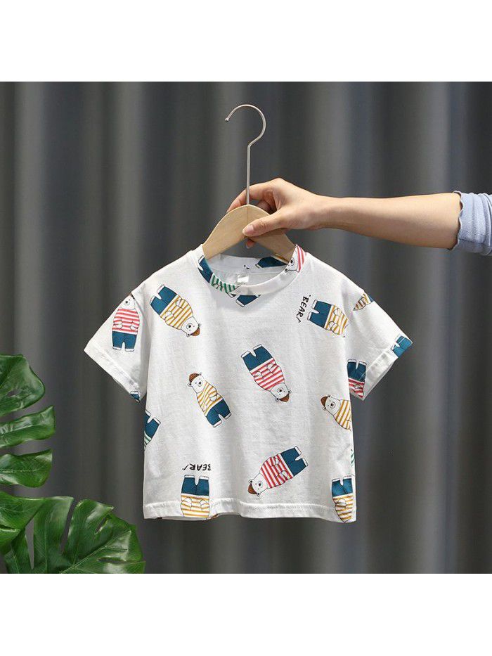 1549 boys' short sleeve summer wear  new foreign style baby summer T-shirt Korean children's top bottom children's wear 