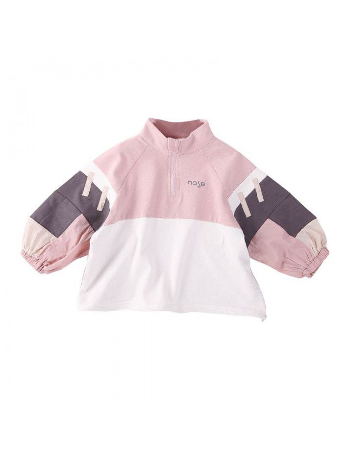 Girls' color matching coat  new Korean autumn baby's top long sleeve children's stand collar Pullover 