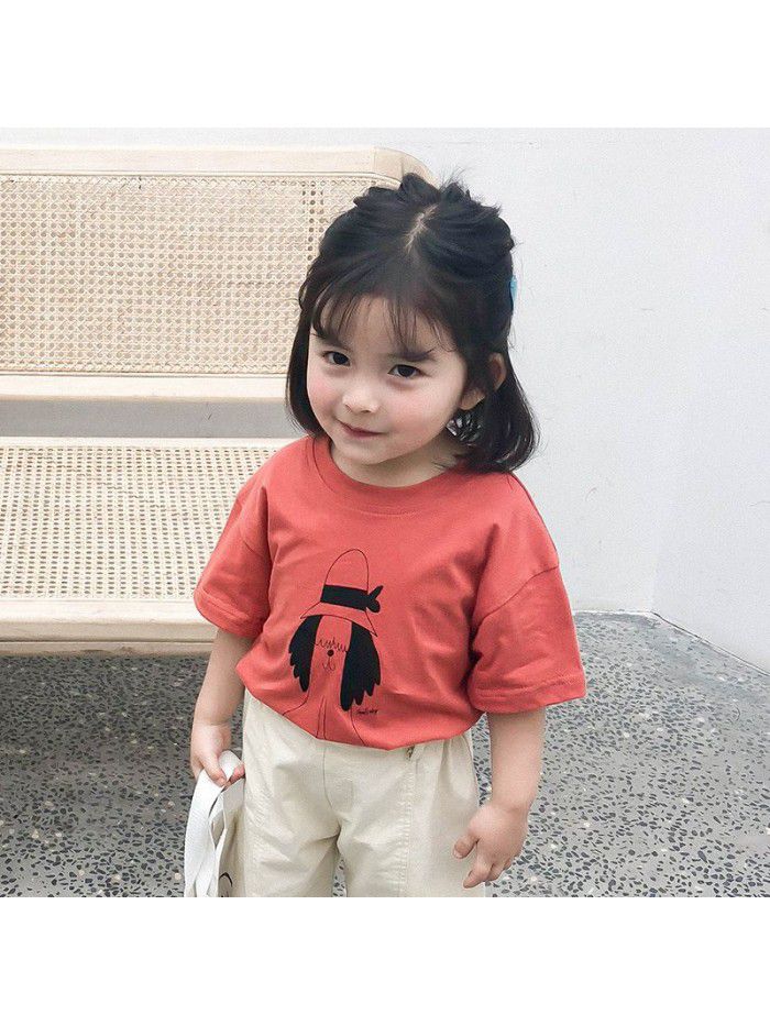 Girls' T-shirt short sleeve  new summer clothes baby Korean Short Sleeve bottomed children's cartoon printed top 