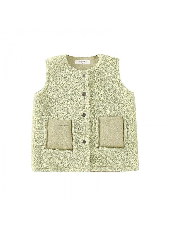 Girls' waistcoat imitation cashmere vest spring and autumn winter children's Korean children's jacket 